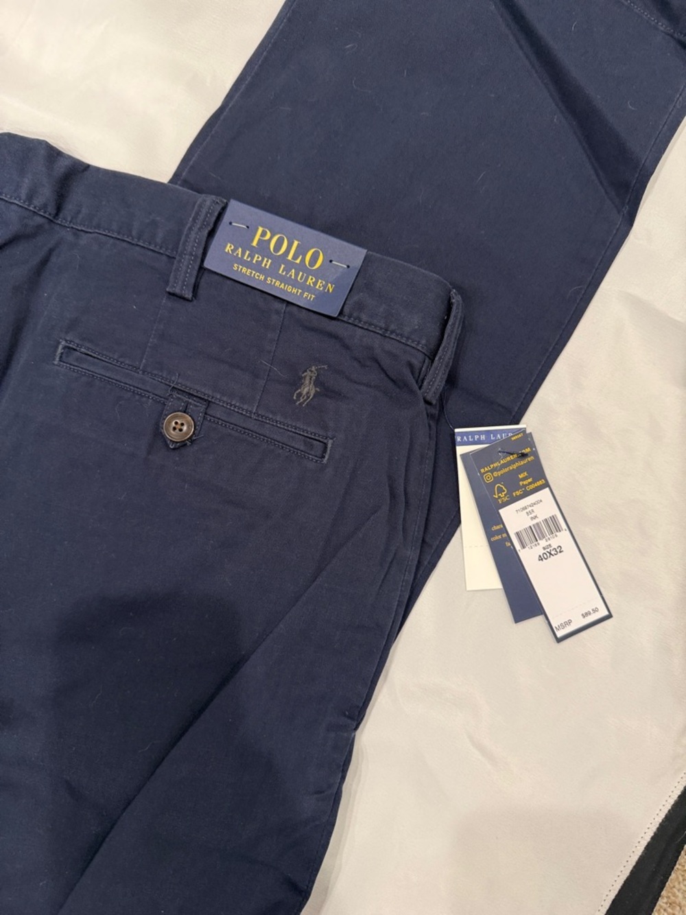 NWT Polo by Ralph Lauren Men's Stretch Straight Dark Navy Chino Pants—40x32 - Picture 9 of 10